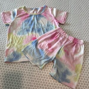 Kids Tie-Dye Short Sleeve Pajama Set - Pastel Pink, Blue & Yellow